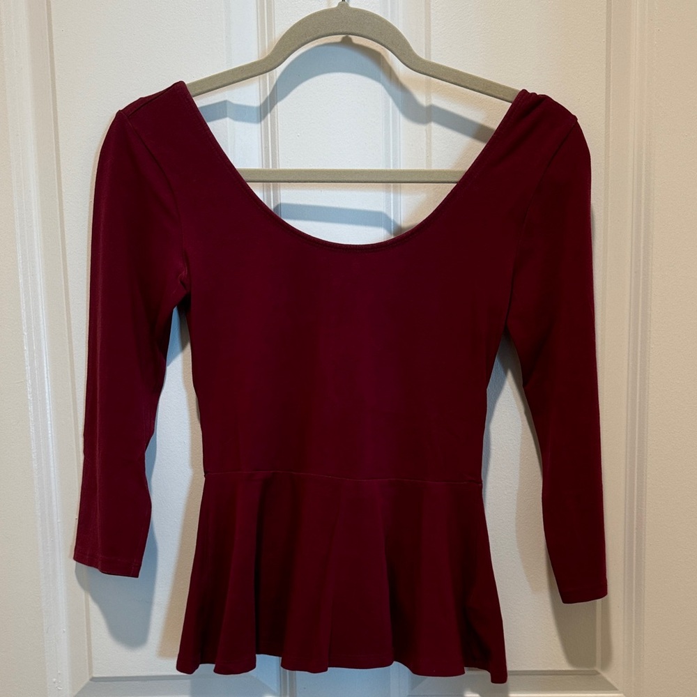 Express Deep Maroon Women's Peplum Top